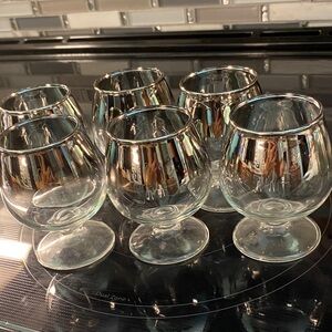 Set of 6 Dorothy Thorpe Style Silver Rimmed Brandy/Cognac Snifter Glasses. 6 oz